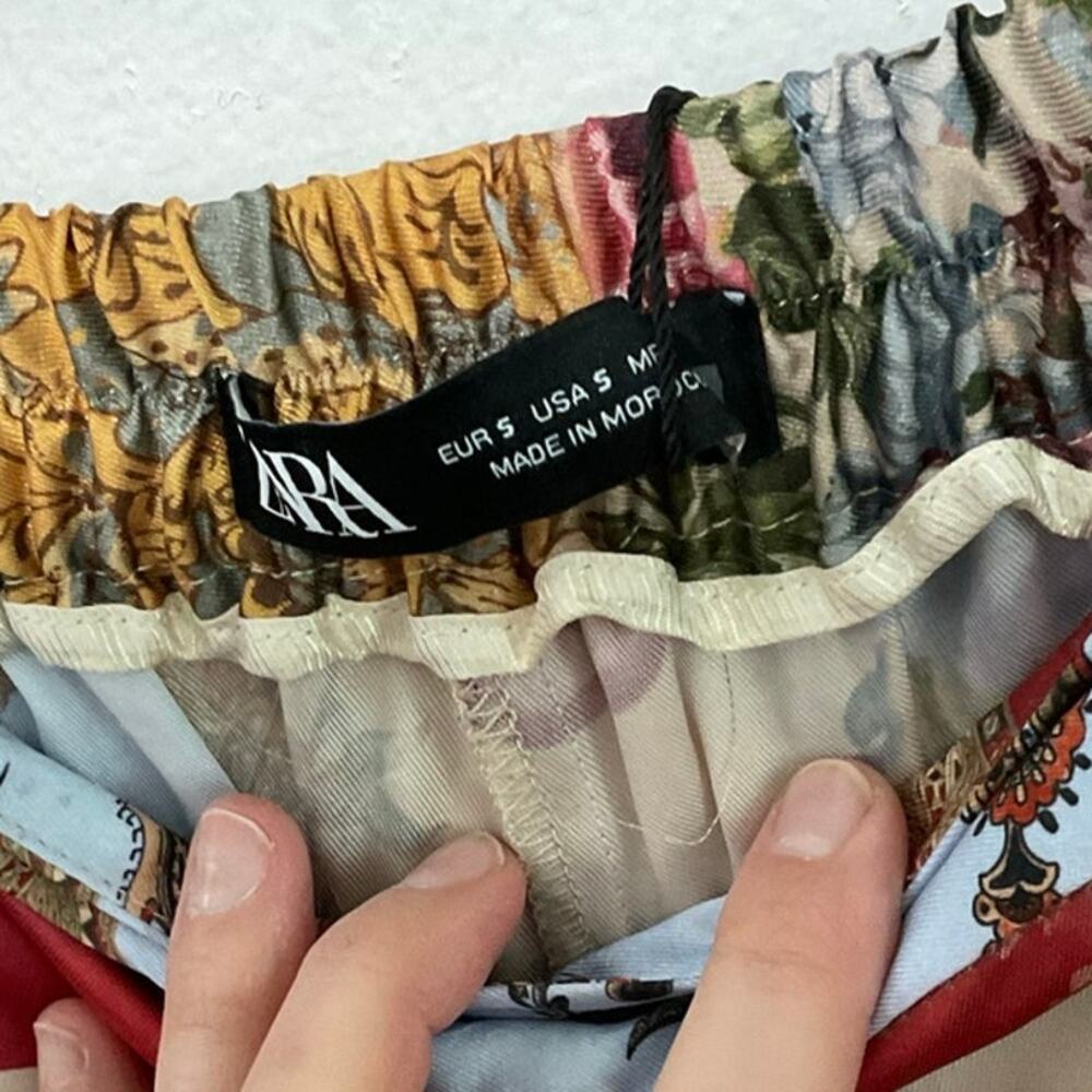 NWT Zara Satin Patchwork Printed Pants Bohemian Eclectic Floral Artsy Size Small - Picture 6 of 8